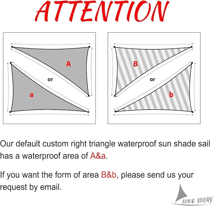 LOVE STORY Right Triangle 5'x7'x8.6' Waterproof Sun Shade Sail Canopy UV Block - Image 2