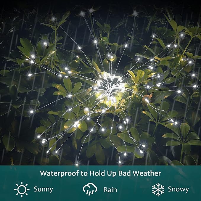 JJGoo Solar Firework Lights, 2 Pack 180 LEDs 2 Lighting Modes Solar Lights - Image 7