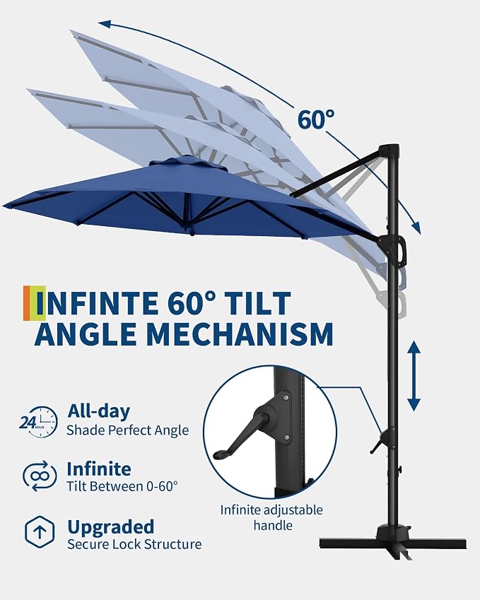 GarveeLife 10FT Patio Umbrella Outdoor Large Cantilever Umbrella Market Sun - Image 4