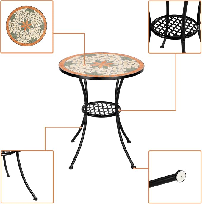 VINGLI Garden Patio Mosaic Table, Outdoor Bistro, 23.6" Round End Table - Image 4