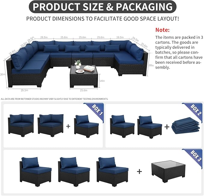 9 Pieces Outdoor Sectional All-Weather Wicker Patio Furniture Set Patio - Image 6