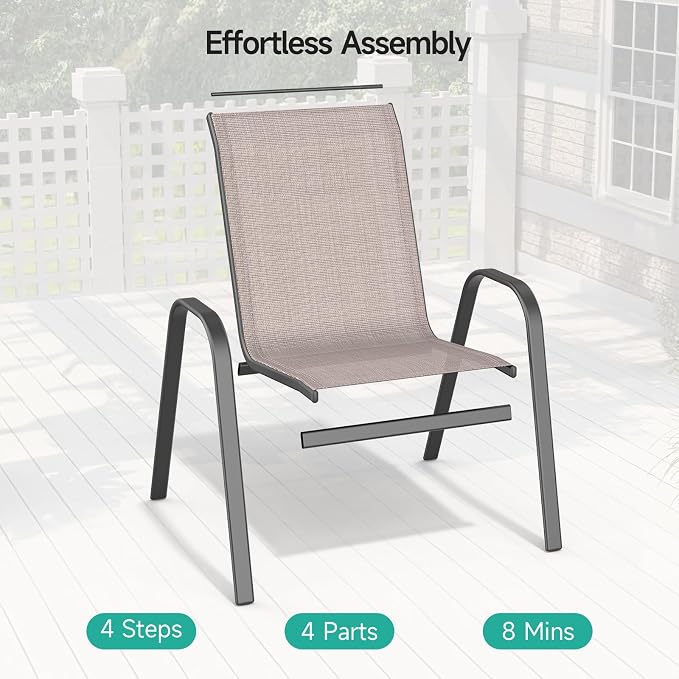 Patio Chairs Set of 2, Easily Set Up Stackable Outdoor Dining Chairs - Image 4