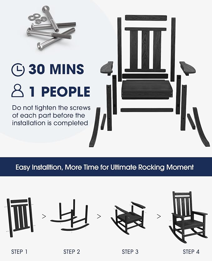 KINGYES Oversized Outdoor Rocking Chair Set of 2, All-Weather Patio Rocking - Image 5