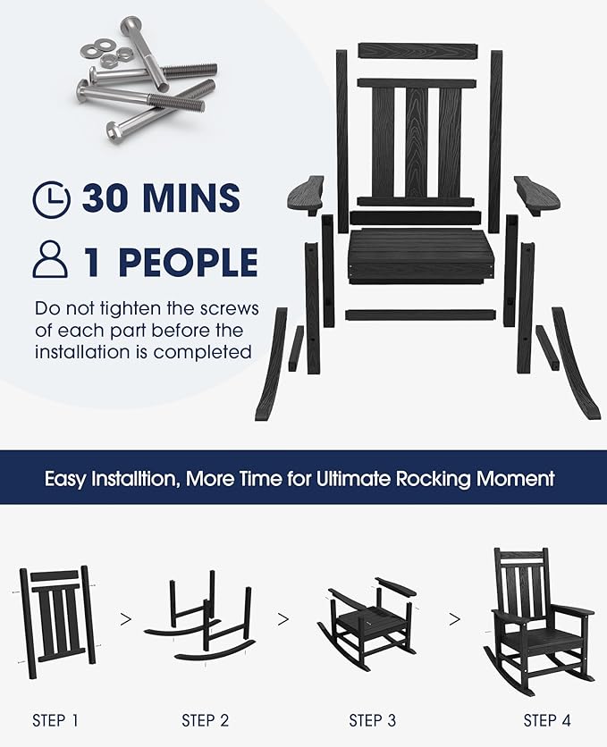 KINGYES Oversized Outdoor Rocking Chair Set of 4, All-Weather Patio Rocking - Image 5