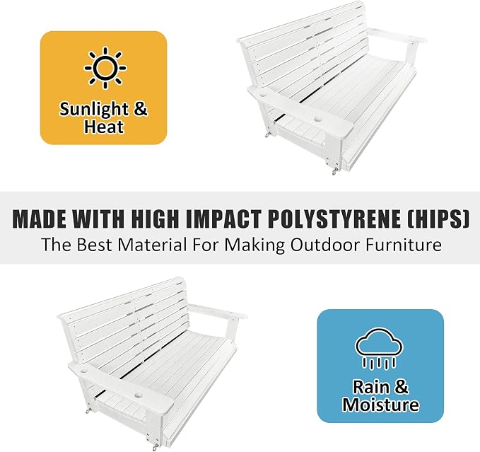 Poly Lumber 3-Seat Porch Swing, HIPS 5-Feet Bench Swing - Image 4