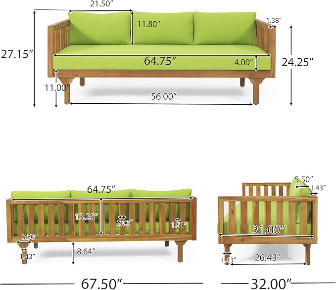 Merax Outdoor Acacia Wood Conversation Set, 3-Seat Loveseat Sofa w/Coushion and - Image 4