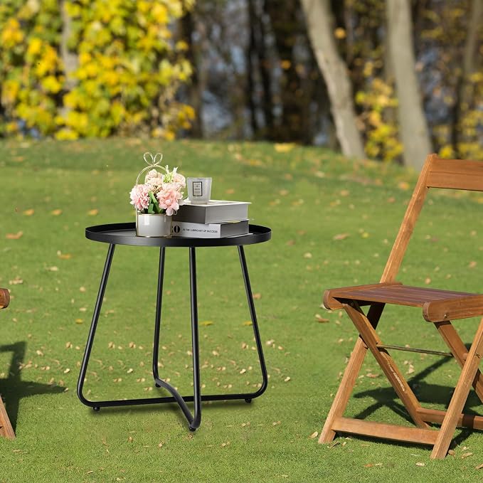 danpinera Outdoor Side Tables, Weather Resistant Steel, Small Round End Table - Image 6