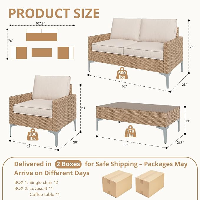 4-Piece Patio Furniture Set, Outdoor Wicker Sectional Sofa - Image 2