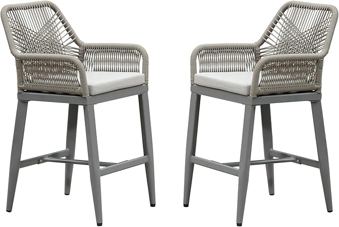 PURPLE LEAF Outdoor 24" Counter Height Bar Stools Chair Set of 2, All Weather by PURPLELEAF