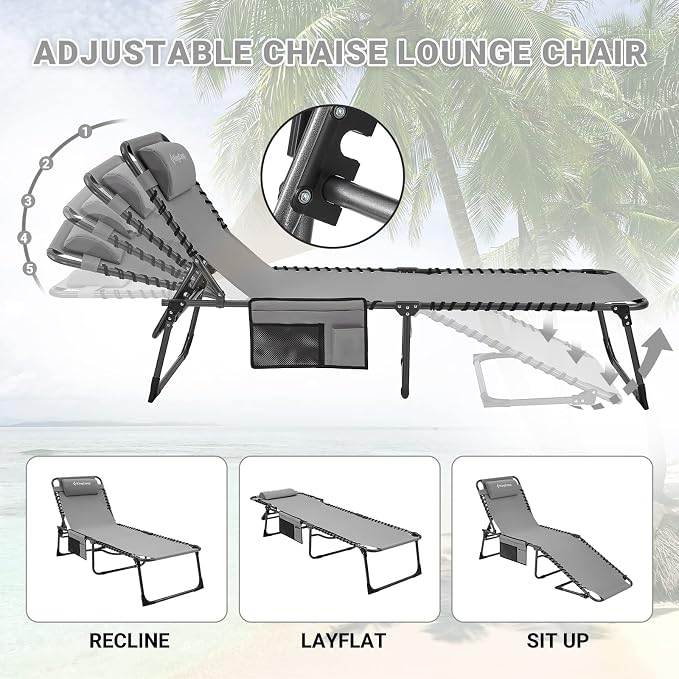 KingCamp Lounge Chair Outdoor, Folding Tanning Chairs Comfy Adjustable - Image 4