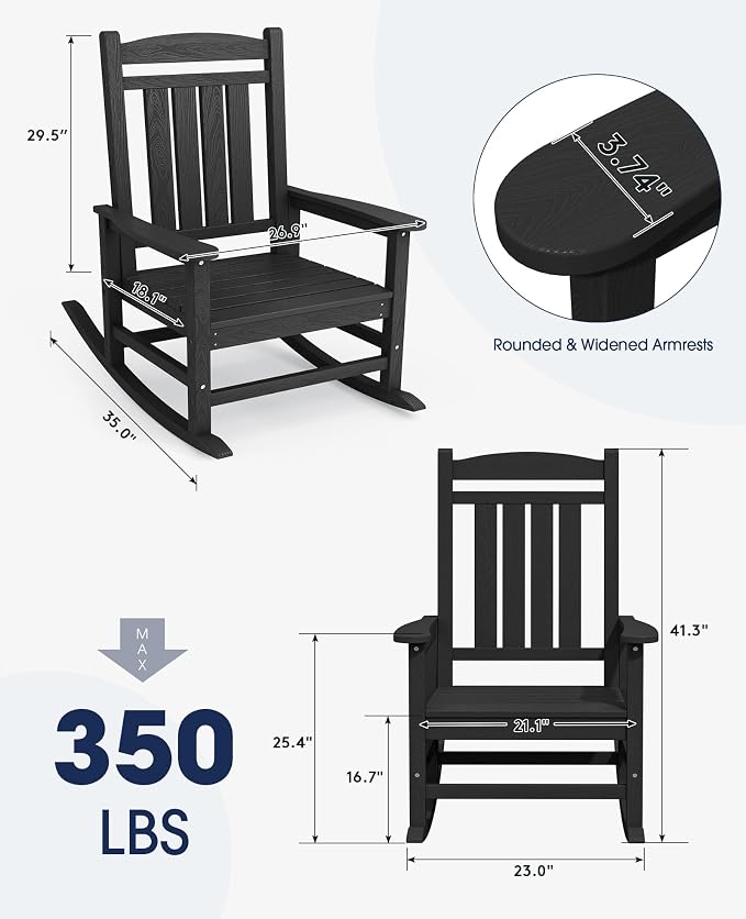 KINGYES HDPE Outdoor Rocking Chair Set of 4, Widened Seat Patio Rocking Chair - Image 3