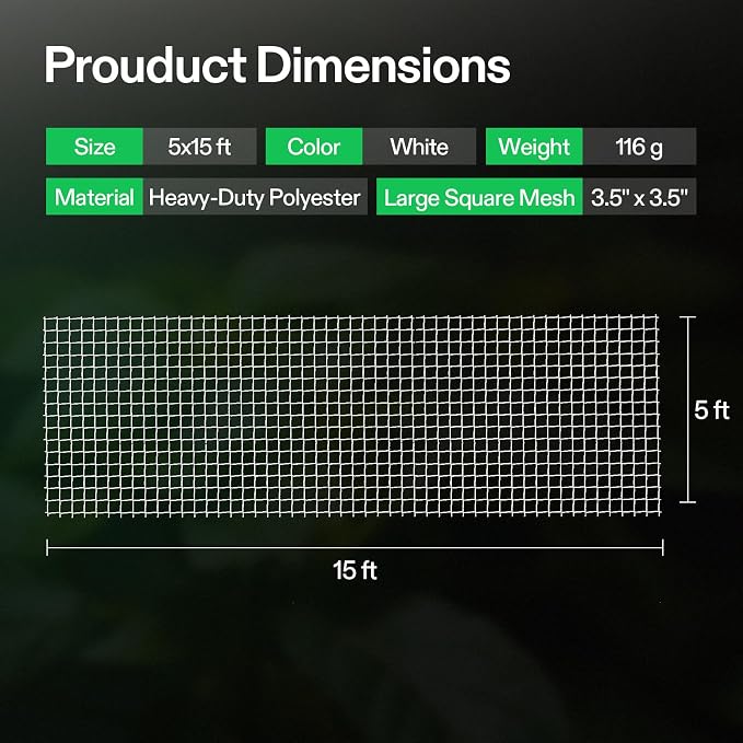 VIVOSUN 5 x 15 ft. Plant Trellis Netting, Heavy-Duty Polyester Grow Net - Image 6