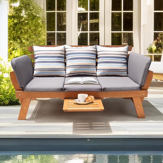 IDZO Amelie Eucalyptus Convertible Outdoor Sofa, 750lbs Capacity Patio Couch - Image 5