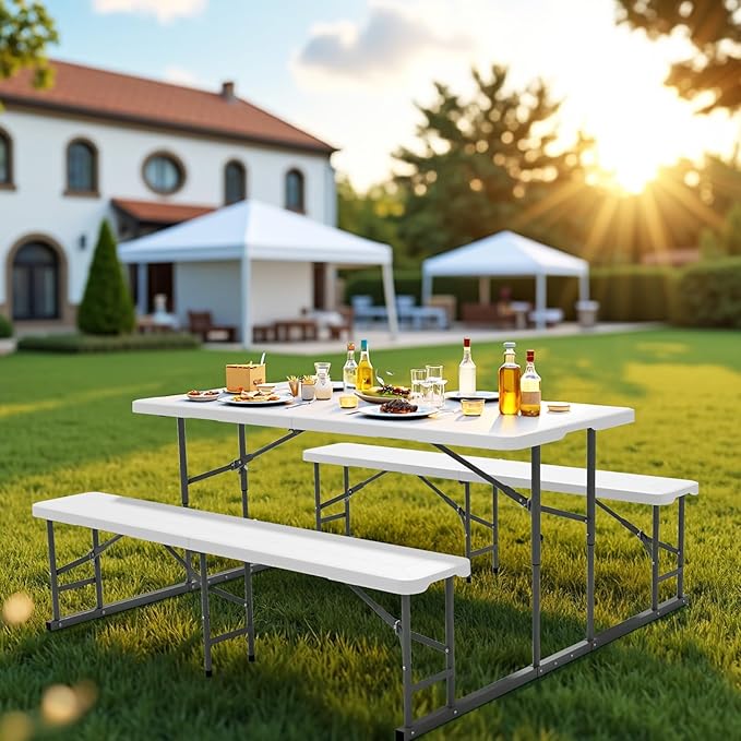 VINGLI Folding Picnic Table and Bench Set, Portable Outdoor Dining Furniture - Image 4