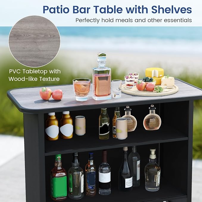 Tangkula 3 Piece Outdoor Bar Set, Patio Bar Height Table & Armchairs - Image 5