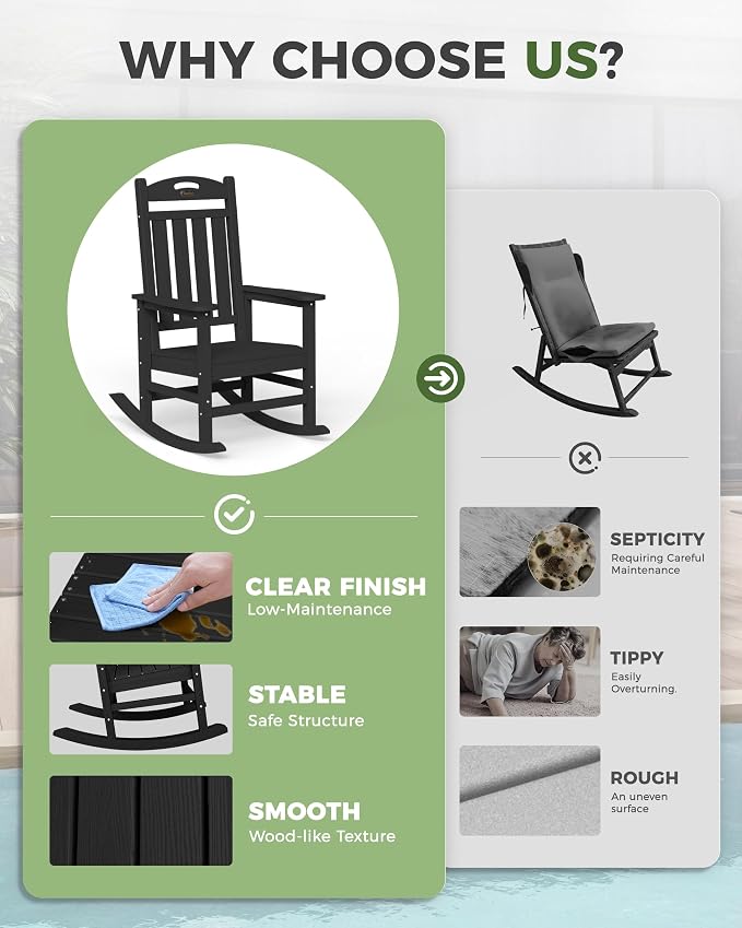 Oversized Outdoor Rocking Chairs Set of 4, High Back Porch Rocker Chair - Image 8
