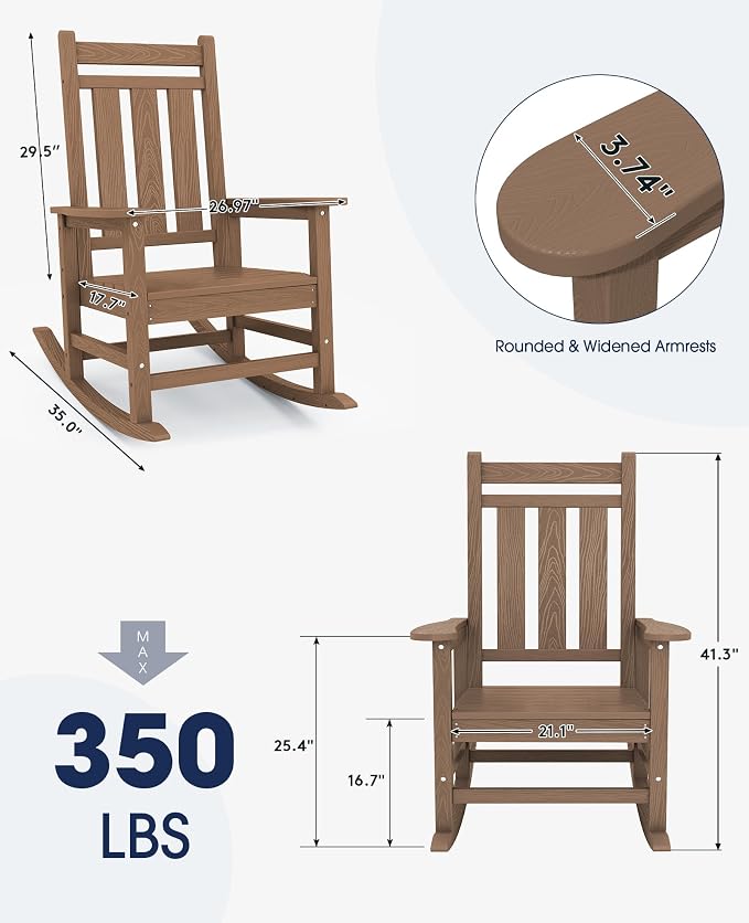 KINGYES Oversized Outdoor Rocking Chair Set of 2, All-Weather Patio Rocking - Image 3