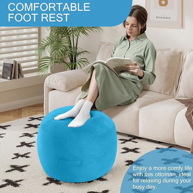 MeMoreCool Round Stuffed Pouf Ottoman Foot Rest, Floor Pouf Foot Stool - Image 3