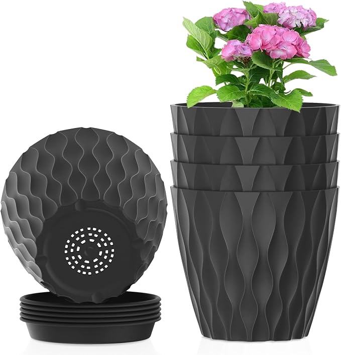 4 inch Small Plastic Nursery Pots, Seedling Pots, 5 Set Water Ripples Plant Pots by Meowell