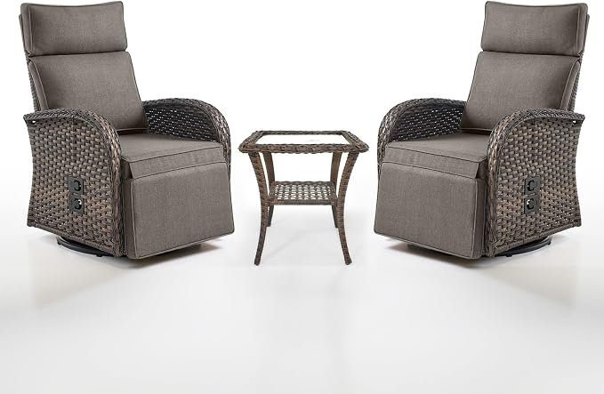 Dual-Adjust Swivel Outdoor Recliner Chair Set of 3 by Belord