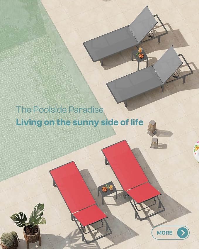 Lounge Chair Outdoor with Wheels, Aluminum Patio Chaise Lounge Chair with 5 - Image 7