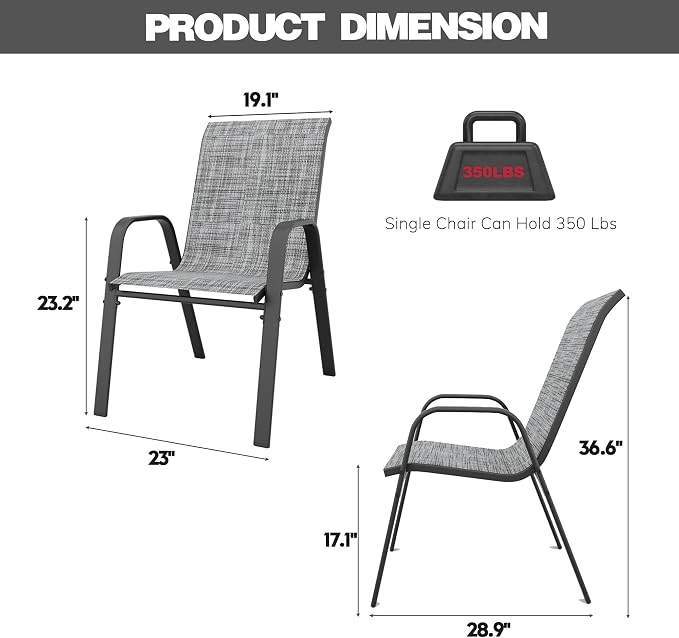 Patio Chairs Set of 8, Stackable Outdoor Dining Chairs - Image 8