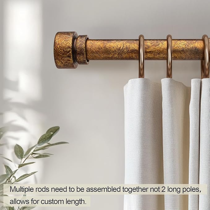 Retro Gold Curtain Rods for Windows 48 to 84 Inches Adjustable Length Heavy - Image 3