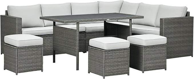 Outsunny 7 Piece Rattan Outdoor Patio Furniture Set, L-Shaped Sectional Sofa by Outsunny