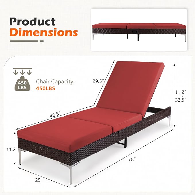HOMREST Outdoor Lounge Chairs Set of 6, Patio Wicker Chaise Lounge - Image 3
