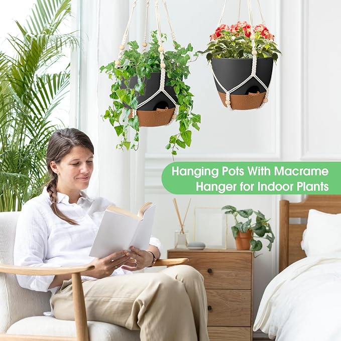 Hanging Planters for Indoor Outdoor Plants, 2 Pack Self Watering Hanging Pot - Image 6