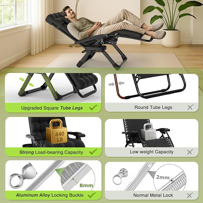 Suteck Zero Gravity Chair, Reclining Camping Lounge Chair w/Removable Cushion - Image 7