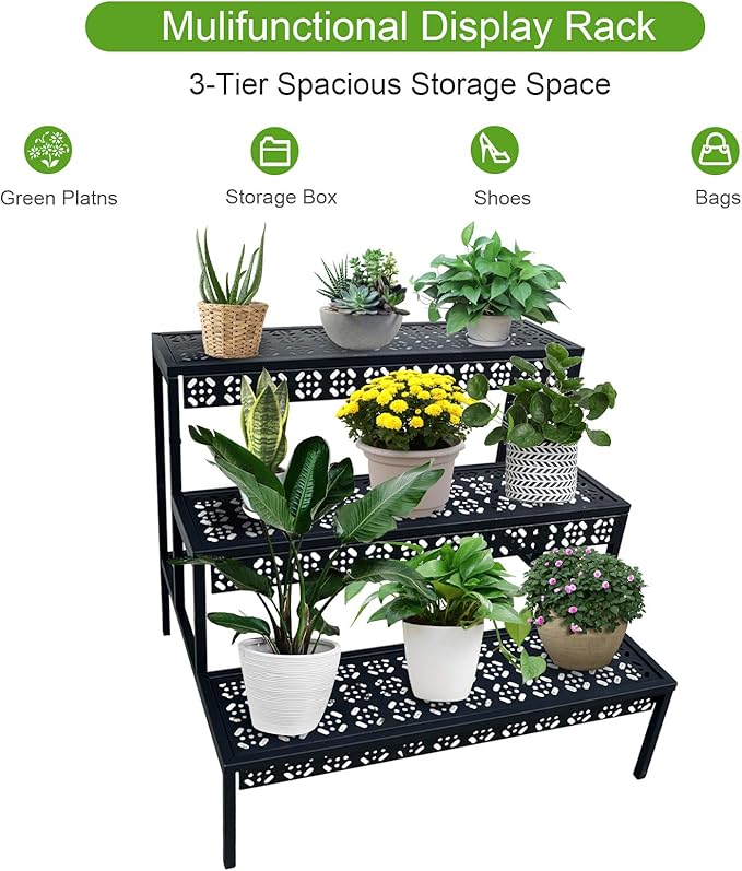 3 Tiers Metal Plant Stand, Rectangular Ladder Flower Pots Outdoor, Indoor Plant - Image 6