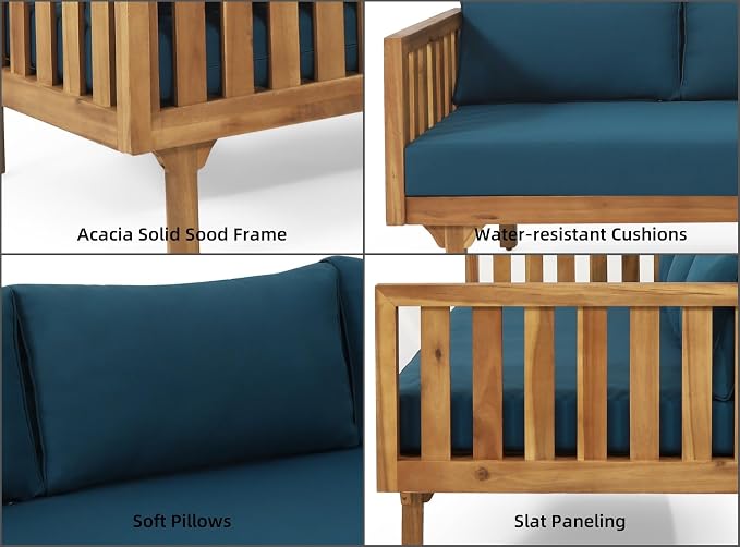 Merax Outdoor 3 Seater Daybed, Acacia Wood Day Bed Couch Sofa - Image 7
