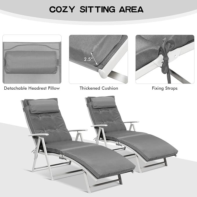 Giantex Chaise Lounge Chair for Outside, Pool Folding Reclining Beach Chair - Image 6