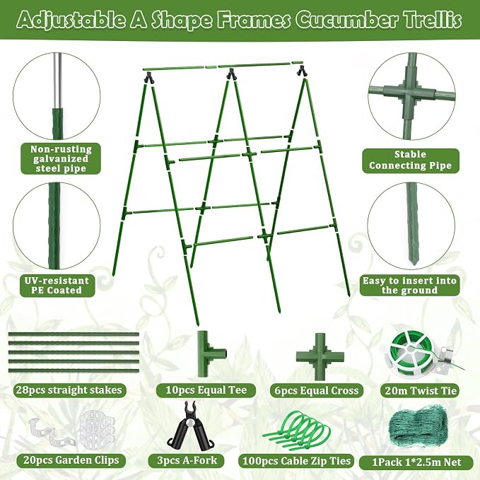 Cucumber Trellis for Raised Beds, 31 X 47 Inch Adjustable Size A-Frame Garden - Image 2