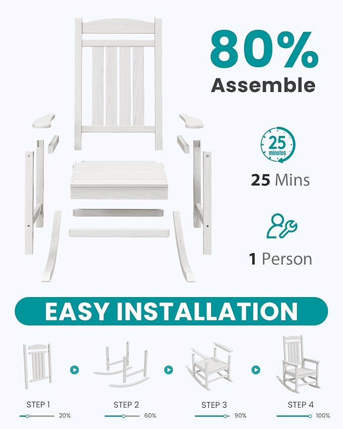 SERWALL Oversized Outdoor Rocking Chair, All-Weather Patio Rocking Chair - Image 8