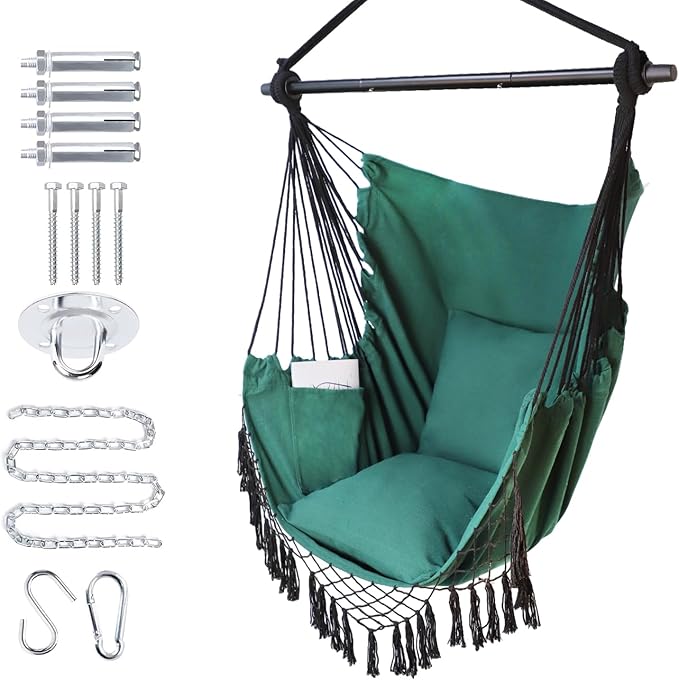Hammock Chair Hanging Rope Swing Chair, Max 450 Lbs, Large Hanging Chair by PIRNY