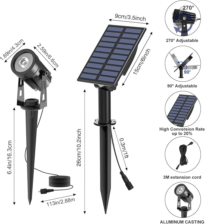 T-SUNUS Christmas Solar Landscape Spotlights White 6000K Metal, Garden Spot - Image 2