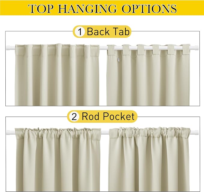 NICETOWN 2 Panels Outdoor Curtains Waterproof Pocket & Back Tab on Top & Bottom - Image 3