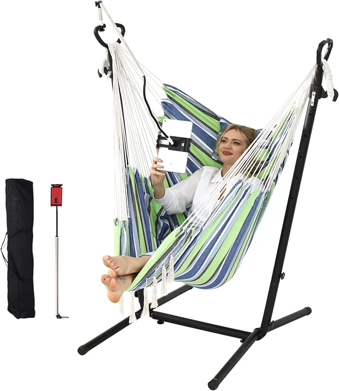 ZEYU Hammock Chair with Stand Double Hammock Chair Bohemian Style with Tassel by ZGZEYU