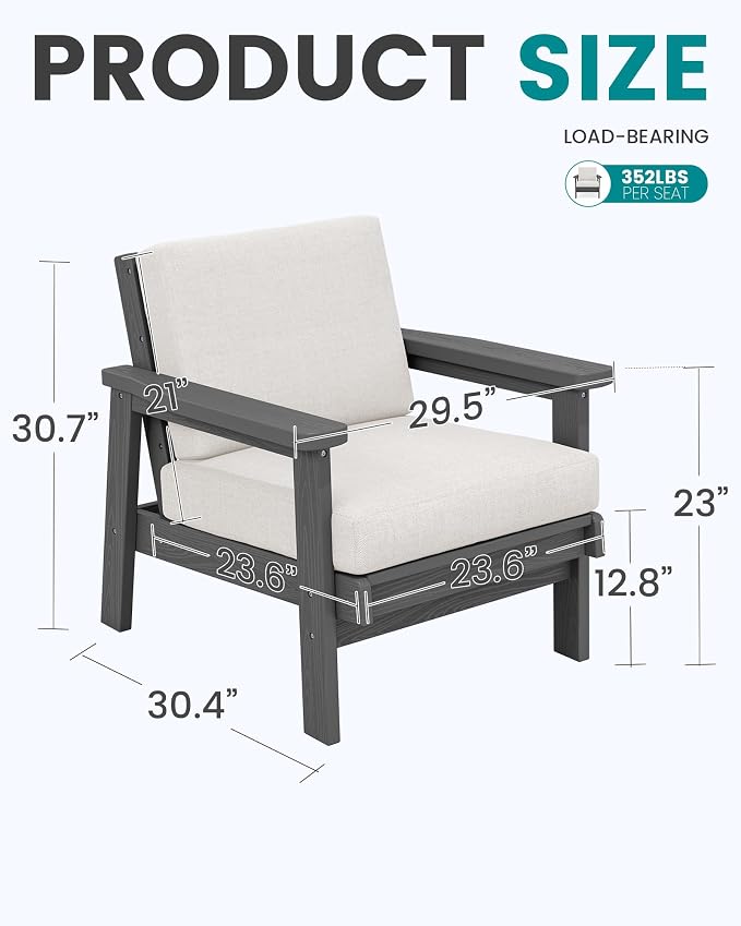 SERWALL HDPE Outdoor Couch Set of 2, All-Weather Wood-Like Patio Furniture Set - Image 4