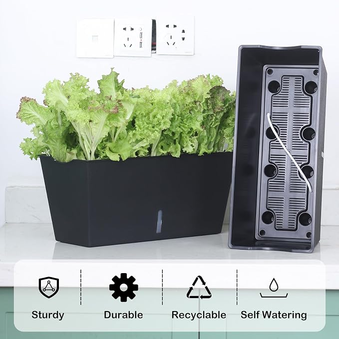 Window Box Planter 6 Pcs, 16.5 Inches Self Watering Rectangle Flower Plant Pots - Image 2