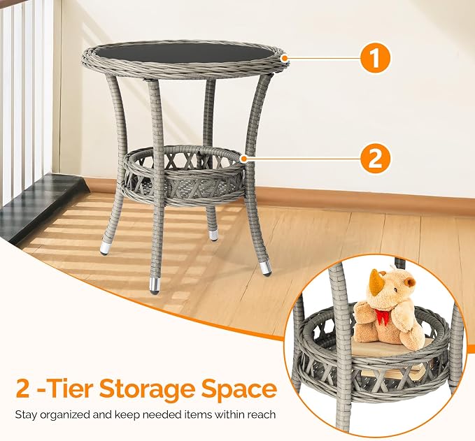 VINGLI Outdoor Wicker Side Table, Patio Side Tables - Image 4