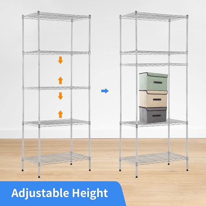 BestOffice | 5-Tier Wire Storage Shelves | 14x24x60 | Chrome | Heavy-Duty Metal - Image 5