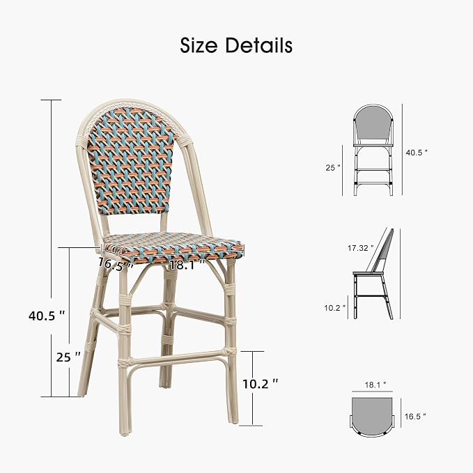 PURPLE LEAF French Counter Height Bar Stool Set of 2 25" White Print Finish - Image 6