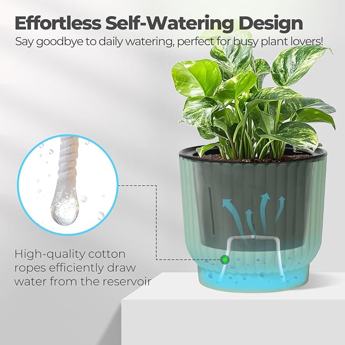 T4U 7 Inch Self Watering Pots for Indoor Plants, 4 Pack Plant Pots, Self - Image 3