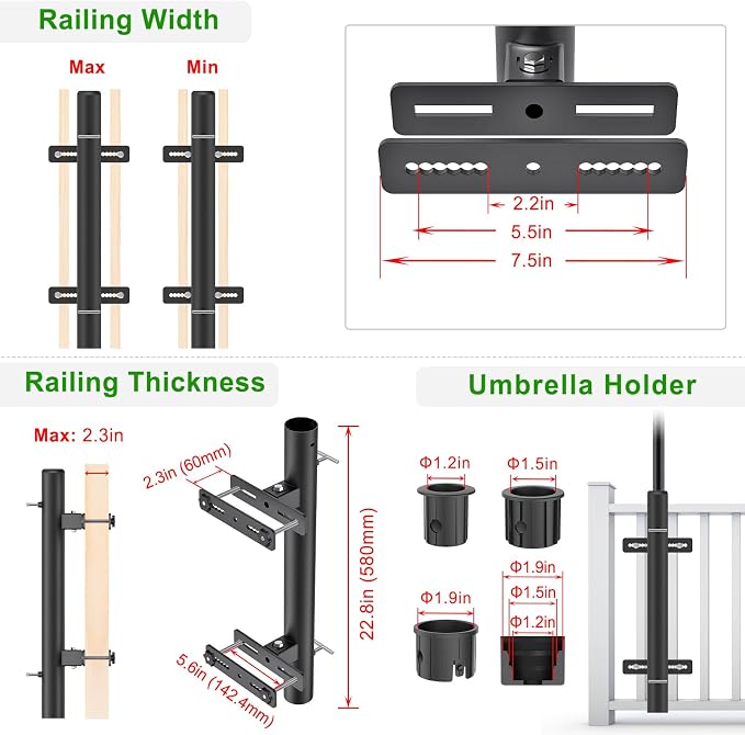 Heavy Duty Deck Railing Umbrella Holder, Adjustable Patio Umbrella Stand - Image 4