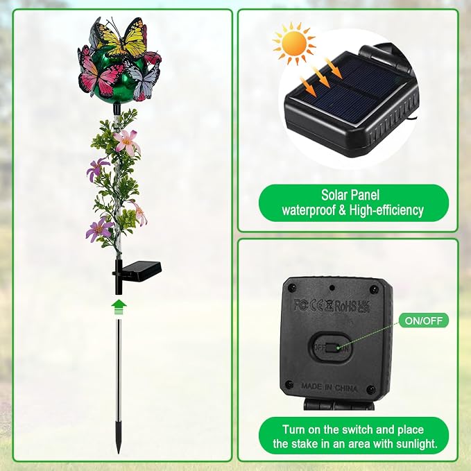 Solar Lights Outdoor Pathway, 2 Pack Butterfly - Image 6