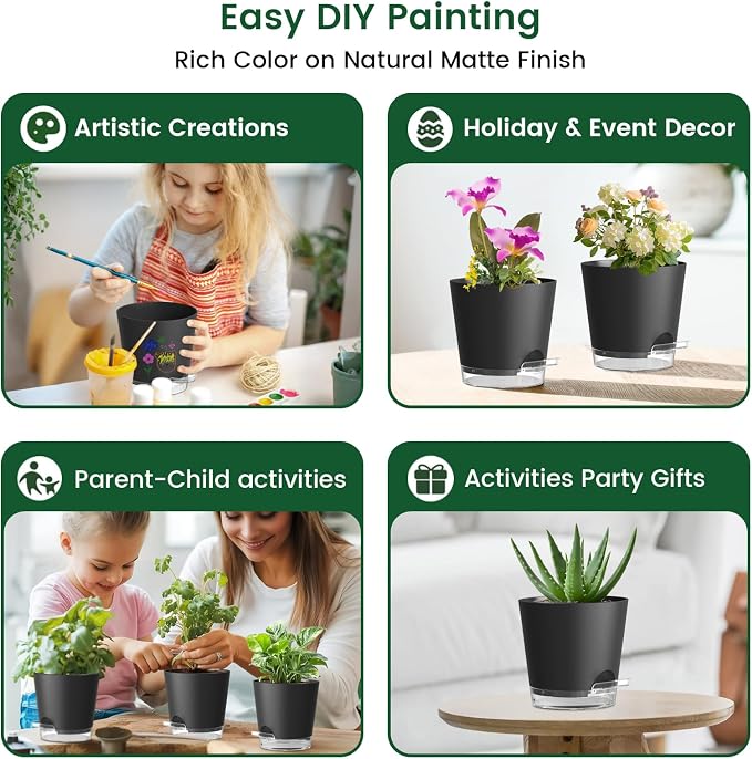 6 inch Self Watering Pots for Indoor Outdoor Plants, 6 Pack Flower Plant Pots - Image 6