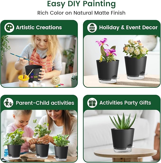 6 inch Self Watering Pots for Indoor Outdoor Plants, 3 Pack Flower Plant Pots - Image 6